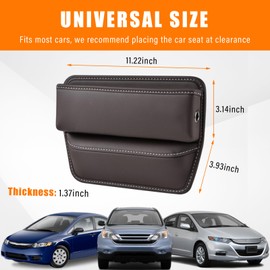 Ziciner Car Seat Gap Organizer, Premium Leather Auto Seat Storage Box, Vehicle Adjustable Front Seat Gap Filler, Car Seat Side Pocket Organizer for Phones, Glasses, Keys, Money, Cards (Coffee)