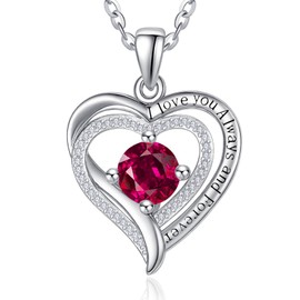 Zeuslia S925 Sterling Silver Necklace for Women, I Love You Jewelry White Gold, Mom Birthday Wedding Anniversary Gift, Girlfriend Daughter Heart Jewel with Birthstone Pendant, Sterling Silver, Cubic