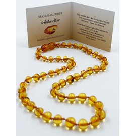 Natural Baltic Amber Necklace 33-34 cm, Knotted Between Beads, Cognac Polished Amber Beads, Amber