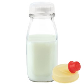 kitchentoolz Glass Creamer Bottle 12 Oz Square Glass Milk Bottle with Lids- Perfect Milk Container for Refrigerator - 12 Ounce Milk Bottle with Lid and Pour Spout