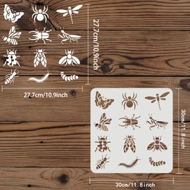 FINGERINSPIRE Butterfly Dragonfly Stencil 11.8x11.8 inch, Bee Ant Spider Worm Cockroach 12 Patterns Animal Stencil, Reusable Large Stencils for Painting on Wall Art, Wood Sign, Furniture Decoration