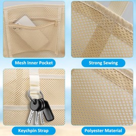 REETEE Beach Bag XXL Family Swimming Bag Large Beach Bag, Mesh Beach Bag Shopper Foldable Travel Bag Beach Tote Bag, Extra Large Swimming Bag Women for Travel, Shopping and Everyday Use, beige