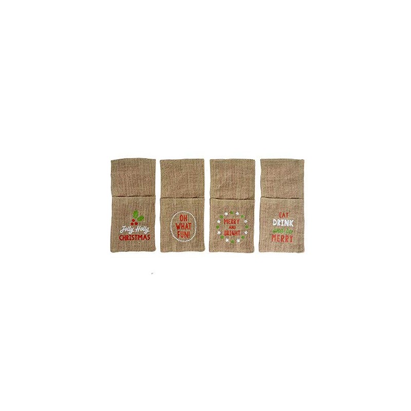 Jute Sleeve Christmas Cutlery Holder 25 x 11cm Set of