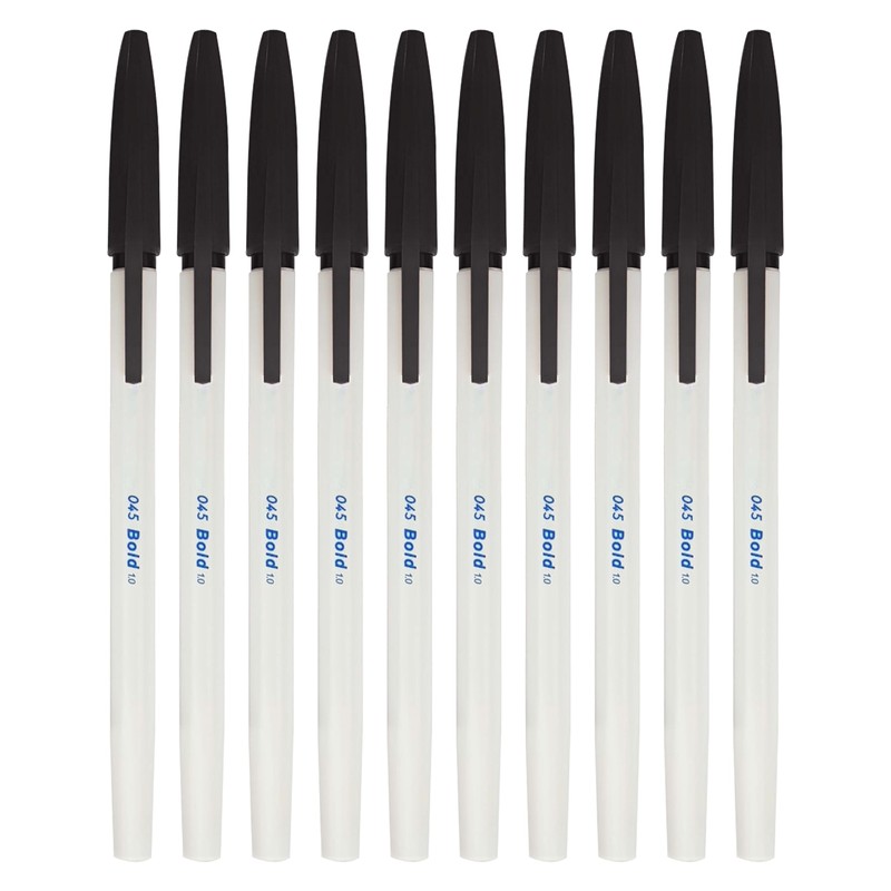 45BoldMed Ballpoint Pens, BLACK, Medium Point (1.0mm), Pack of 10,