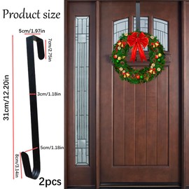 HONGECB Pack of 2 Christmas Wreath Door Hangers, Wreath Hooks, Metal Wreath Hooks, Wreath Hanger, Door Wreath Hanger for Hanging Indoor and Outdoor Decorations, 31 cm, Black