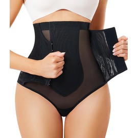 Nebility Thong Shapewear for Women Tummy Control Body Shaper Panties High Waisted Trainer Thigh Slimmer Underwear(Black,Medium)
