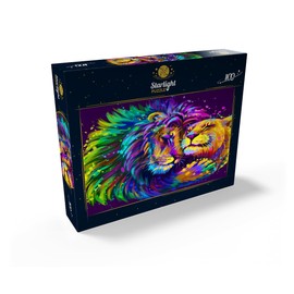 Artistic Neon Lion Hugging Lioness in Pop Art Style - Premium 100 Piece Jigsaw Puzzle for Adults