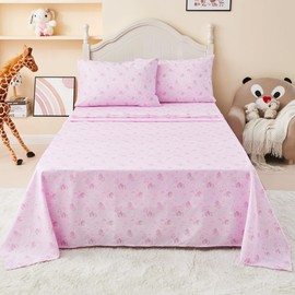 Softan Kids Bed Sheet Set, Girls Twin Size Kids Sheets, Microfiber Kids Fitted Sheet and Pillowcase, Breathable and Silky Soft, 3 Piece Purple Unicorn Printed Kids Twin Bed Sheet