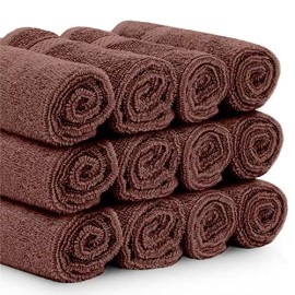 White Classic Luxury Cotton Washcloths 13x13 - Bathroom Face Towel 12/Pack Super Absorb - Brown