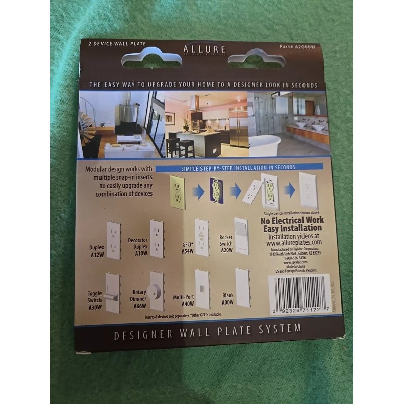 TayMac A2000 White Allure 2 Gang Rocker / Gfi Wall