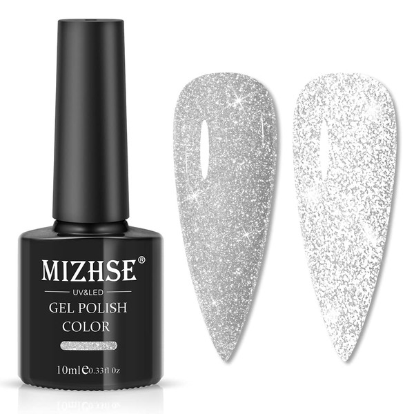 MIZHSE Reflective Gel Polish UV/LED Sparkling Glitter Nail Polish Shiny