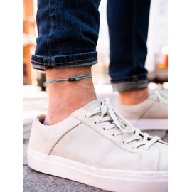 Made by Nami Mens Surfer Anklet with Snap Hook Clasp - Ankle Bracelet Men or Women - Handmade Beach Jewellery - Music Festival Accessories - Thin String Rope Anklet (Light Blue Black)