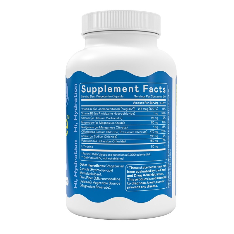 Hi-Lyte Unflavored Electrolyte Capsules - Hydration Support Supplement Tablets -