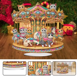 Ceitura Acrylic Carousel Table Top Diamond Art Painting Ornament Kits Cute 5D DIY Diamond Art Tabletop Decorations for Home Office Desktop Decor