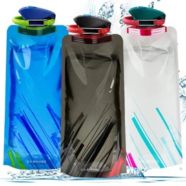 Sunshine smile Pack of 3 Foldable Drinking Bottle, Reusable Water Bottle, 700 ml Foldable Water Bottle Set, Portable Foldable Water Bag, Foldable Flexible Water Bottle for Unisex Adult