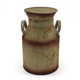 CVHOMEDECO. Galvanized Metal Milk Can, Old Rustic Primitives Jug Vase for Home and Garden Décor. Dia. 6-1/8 X 10 Inch