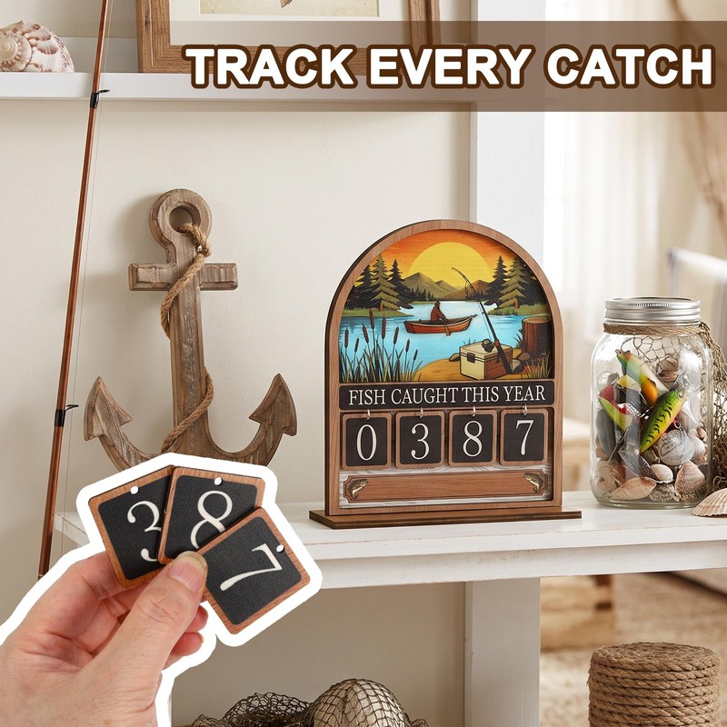 Fish Caught This Year Sign Wooden Fishing Tracker Sign