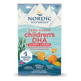 Nordic Naturals Suplemento Childrens DHA Cero Azcar, 600 mg de Omega, 30 gomitas sabor ponche tropical                                                