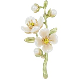 Green Jasmine Flower Brooch Crystal Flower Buckle Brooch Plant Flower Pearl Brooch Pin Spring Pearl Flower Brooch Pin for Women Wedding Valentine's Day Birthday Jewelry Gift Souvenir
