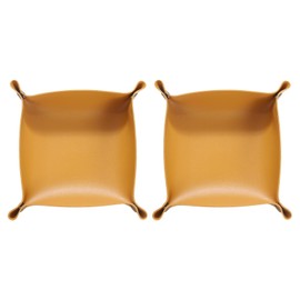 sourcing map 2pcs PU Leather Valet Tray Unisex Folding Small Catchall Tray Portable Entryway Table Tray Nightstand Bedside Desk Tray for Key Wallet Watch Coin Jewelry Dice, Yellow