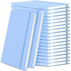 Honoson 20 Pack Lined Journal Notebooks A5 Hardcover Executive Notebook 5.5" x 8.3" PU Leather Wide Ruled Journals Bulk with Elastic Band for Home Business Office School Supplies(Light Blue)