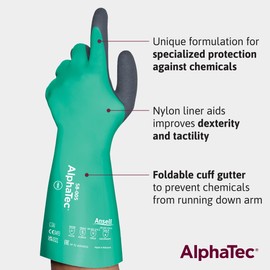 Ansell AlphaTec 58-005 Chemical Protection Gloves - L, White & Green (Pack of 6)