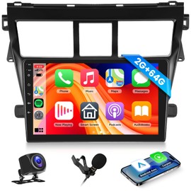 [2GB+64GB] Car Stereo for Toyota Vios Yaris 2007-2014 Android Head Unit, Wireless Carplay Android Auto Mirror Link, 9 Inch Touch Screen Car Radio GPS,Bluetooth, WiFi, FM RDS Radio,BT/SWC/EQ