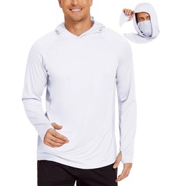 Hooded Fishing Shirts for Men UPF 50+ Long Sleeve Hoodie with Mask Lightweight SPF Sweatshirts Rash Guard Camo Neck Gaiter