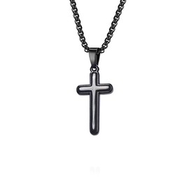 Cross Necklaces for Women Men Gold Black Silver Titanium Steel Cross Pendant Necklace Punk Box Chain Hip-hop Cross Couple Necklaces Religious Jewelry Gifts (Black)