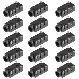 sourcing map 15Pcs PCB Mount 3.5mm 4 Pin Socket Headphone Stereo Jack Audio Video Connector Black PJ320D