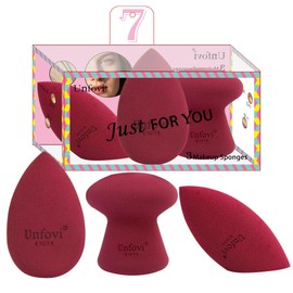 Unfovi 3-Piece Makeup Sponge Set - Latex-Free Beauty Blending Blender for Liquid & Powder, Reusable Face Beauty Makeup Sponges with Unique Shapes (Rounded, Mushroom, Angled Tip) (Burgundy)