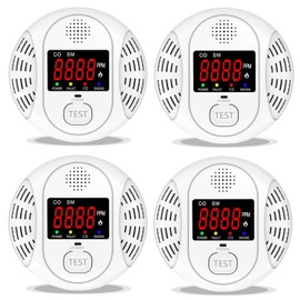 2 In 1 Carbon Monoxide Detector & Smoke Alarm Combination,Vzmcov AA Batteries Powered HD colour Screen Detector,with LCD Digital Display for Voice Alert for Home Office kitchen Office hotel bedroom 4p