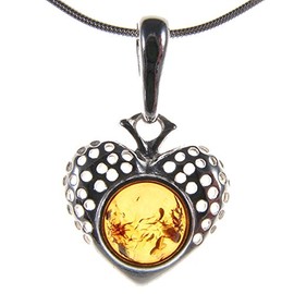 Baltic amber and sterling silver 925 cognac heart pendant (no chain)