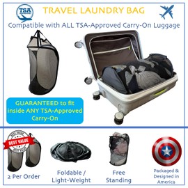 Kaizen Kreations Travel Laundry Bags for TSA Compliant Carry On Luggage. Laundry bag travel, Travel Essentials, Cruise Essentials 2025, Luggage Sets, Packing Cubes (Black, 2-Pack)