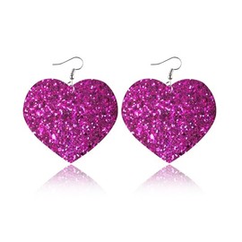 Heart Earrings for Women Valentine Day Rhinestone Red Love Heart Dangle Drop Earrings (C-Bling,Hot pink)
