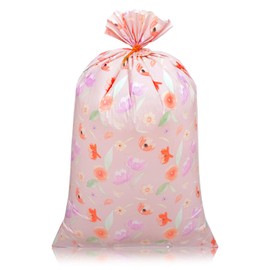 Plauthus Floral Design Jumbo Gift Bag, 56” Extra Lager Birthday Gift Bag, Giant Gift Bag for Birthday, Mother's Day, Wedding, Bride shower (Floral Pink)