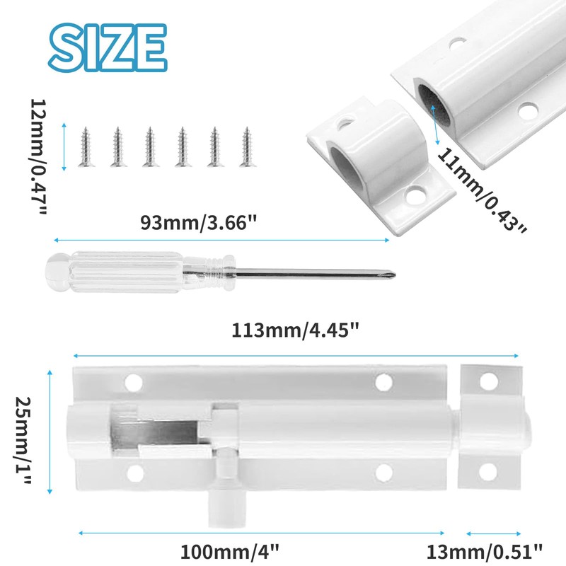 Biaungdo 4 Inch Slide Bolt Latch Lock, 2 Pack White