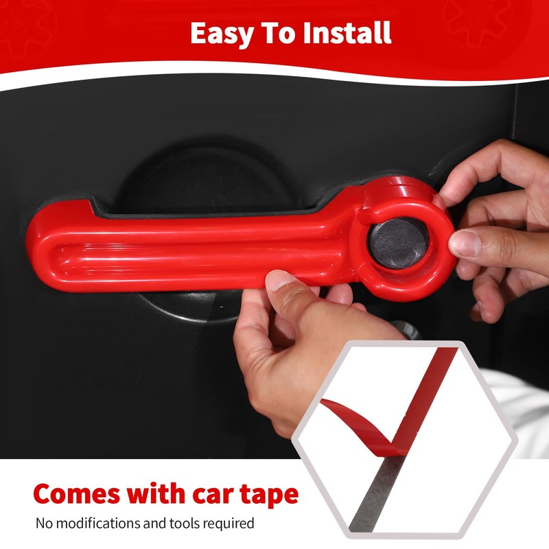 JOSHELA for Jeep JK Door Handle Cover Trim Red for