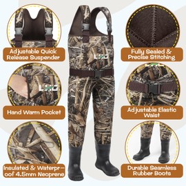 LHG Waders for Kids Waterproof Neoprene Chest Waders Insulated Hunting Fishing Youth Waders for Boy Girl, 3 Toddler in Camo