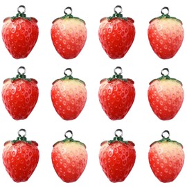 SUNNYCLUE 24 Pieces Per Box 3D Strawberry Charm Fruit Charm Resin Charm Japanese Style Cute Charm Fruit Part Strawberry Earrings Macaron Color Necklace Bracelet Keychain Strawberry Metal Parts Resin