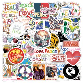 simarro Pack of 60 Stickers, Love World Peace Sticker Set, Waterproof Vinyl Stickers for Water Bottles to Personalise Laptop, Guitar, Skateboard, Graffiti Stickers