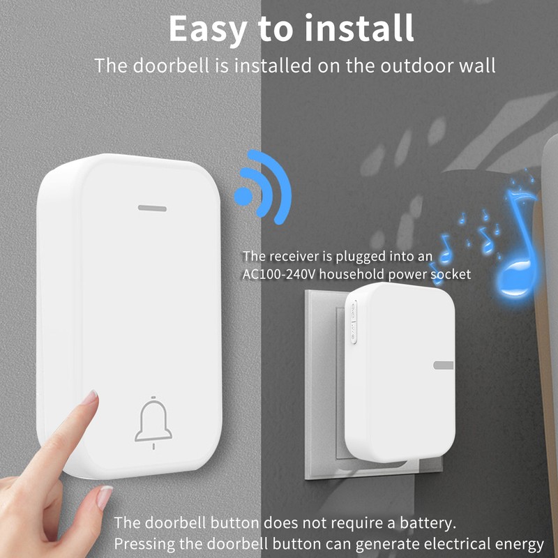 Self Powered Wireless Doorbell Waterproof Smart Doorbell Without Battery 150M