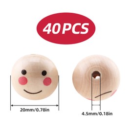 Smile Face Wooden Bead, Wooden Beads with Face Angel, Wooden Beads Round, Creative Round Beads, Wooden Beads Natural 20 mm with Face Charm, DIY Craft Beads for Children, Jewellery (40 Pieces)