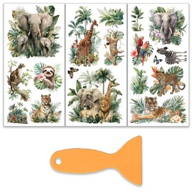 OLYCRAFT 3pcs/Set Wildlife Animal Rub on Transfers for Furniture and Craft 15x30cm Tropical Plants Furniture Decal Transfer Sticker Rub on Decal with 1pc Scraper for Scrapbook Window Home Decoration