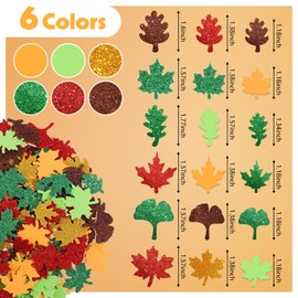 320 Pieces Fall Glitter Foam Stickers, Self-Adhesive Leaves Maple Ginkgo Autumn Leaf Shape Sticker for Art Crafts DIY Thanksgiving Party Gift Decorations