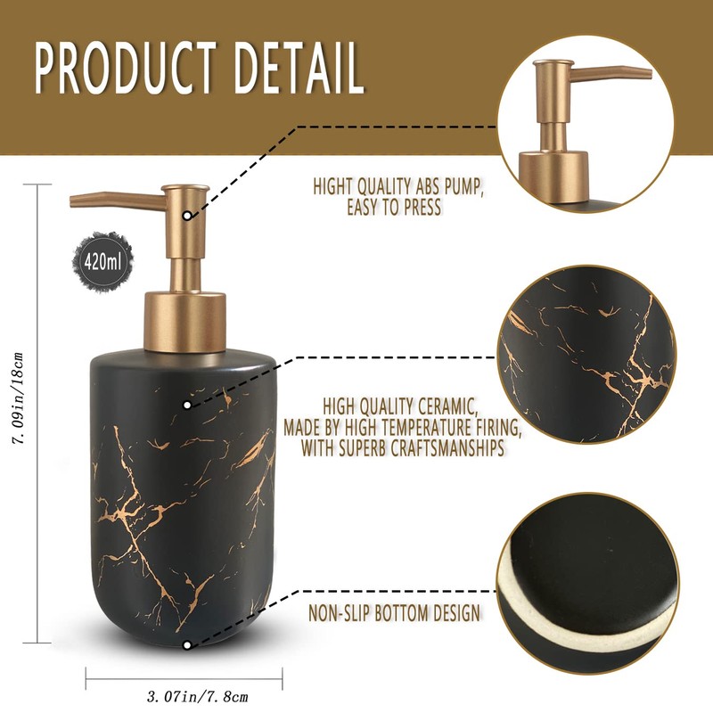 Gold Ceramic Soap Dispenser for Bathroom Black Soap Dispenser for