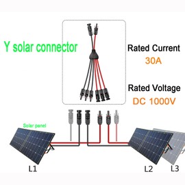 WOODGUILIN 2Y6 Solar Cable Y Splitter 6 mm² Solar Panel Y Plug 2 to 6 Y Plug Photovoltaic Cable Y Plug 2Y6 Plug for Solar System Solar Panels (Y 2-6)