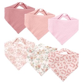 FIDWALL Pack of 6 Baby Bandana Bibs, Baby Muslin Bibs with Adjustable Press Studs, Triangle Bandana Drool Bibs for Newborns and Infants, baby girl