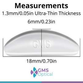 GMS Optical 1.3mm Extra-Thin / 18mm Large-Length - Anti-Slip Adhesive Contoured Silicone Eyeglass Nose Pads with Super Sticky Backing - (5 Pair - 2 Pack) (10 Total Pairs) (Clear)