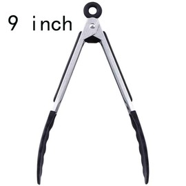 (9" Black) Kitchen Tongs Food Tongs Non-Slip & Easy Grip - Smart Locking Clip - Heat Resistant, Handy Utensil for Cooking, Serving, Barbecue, Salad, Buffet, Oven,Ice